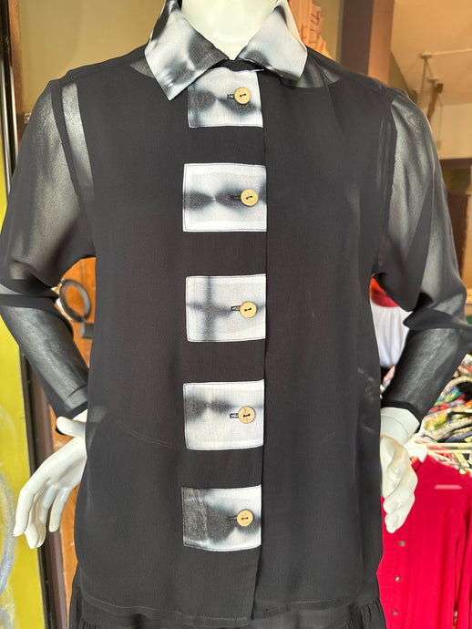 Hand Dyed Trim on Black Georgette