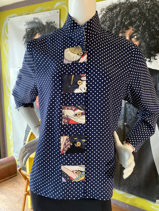 Navy/ White Dot Top