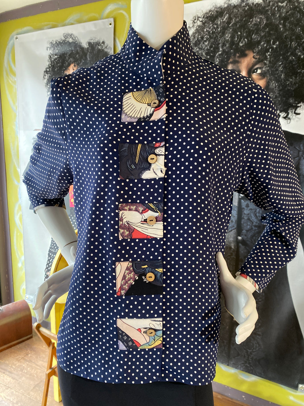 Navy/ White Dot Top