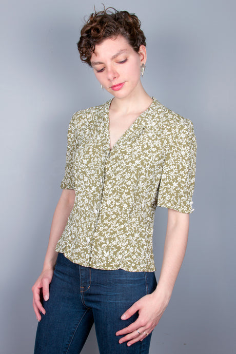 Vintage Style Top - Green, White Vines