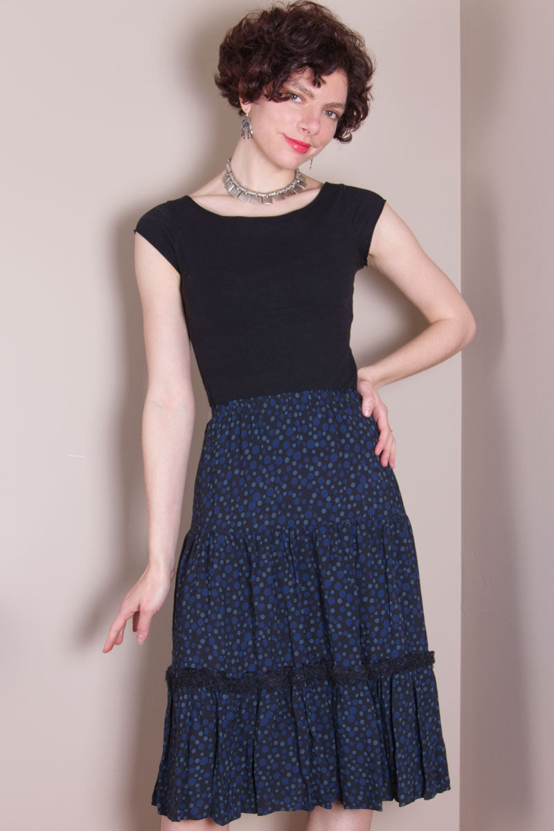 Flirty Skirt - Hand Dyed Black, Blue Dots