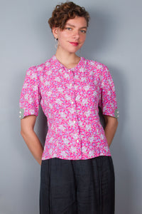 Vintage Style Top - Pink, Lavender Floral