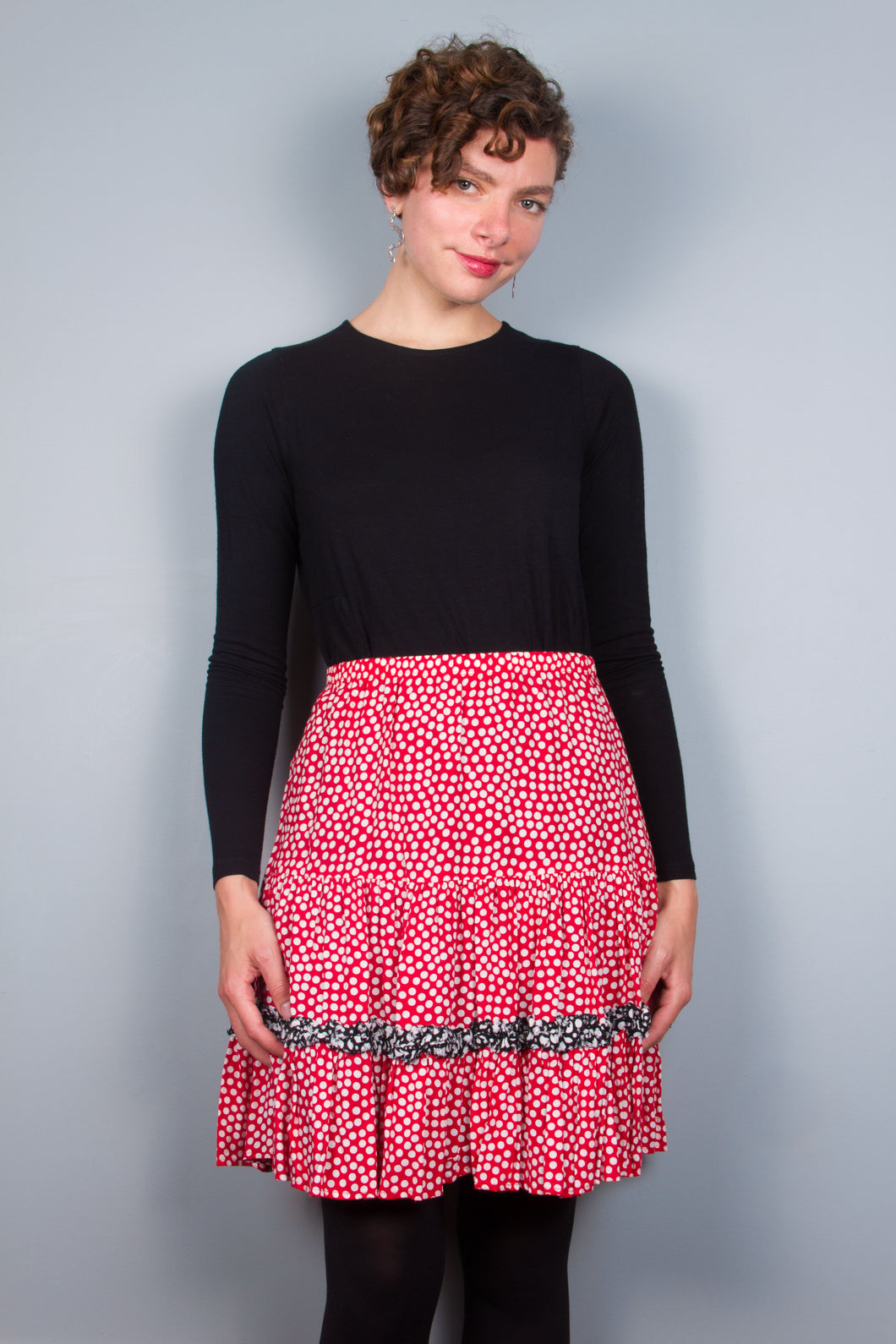 Red & White Dot Flirty Skirt with Ruffle