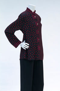 Red/ Black Over-Dyed Top with Open Back Pleat