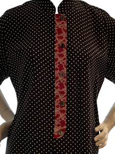 "Lucy" Top in Black/ White Dots with Red Trim