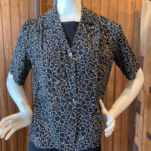 Short Sleeve Open Collar Top - Black & Green Vines