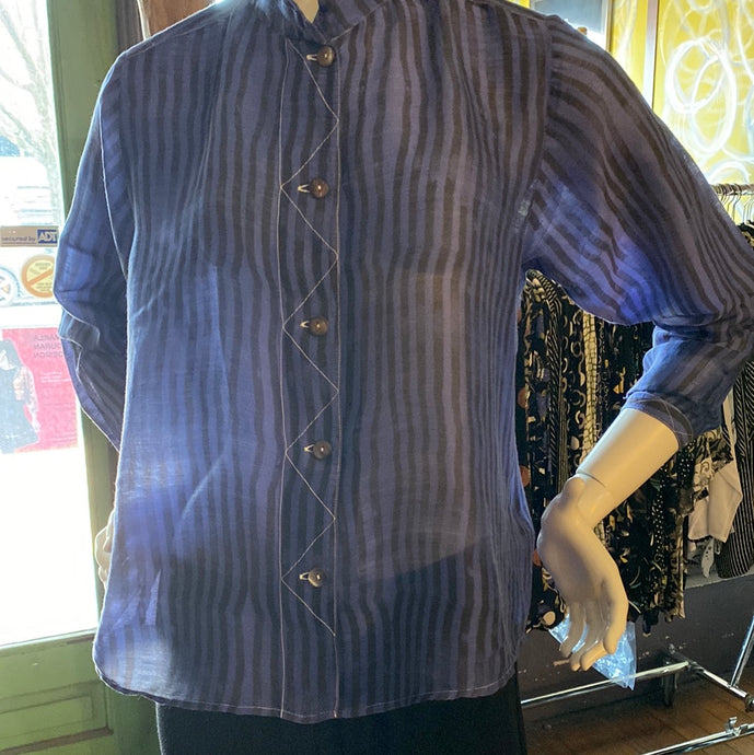 Mid Length Silk/ Cotton Periwinkle Stripe