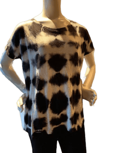 #240 Cap Sleeve Linen Top: Black/ White