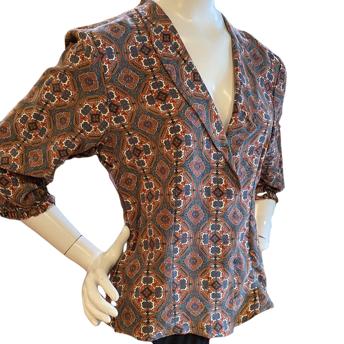 3/4 Sleeve Silk Paisley